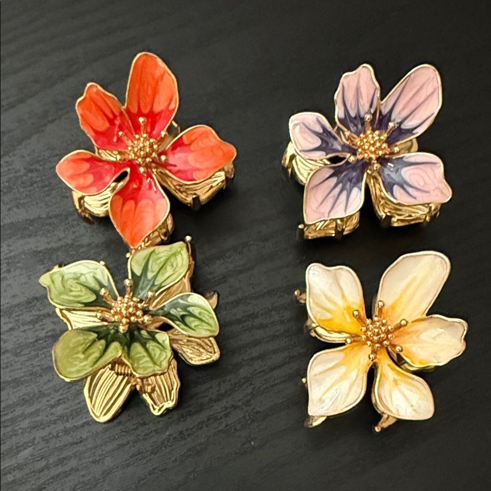 Floral Enamel Hair Claw Set - Multicolor